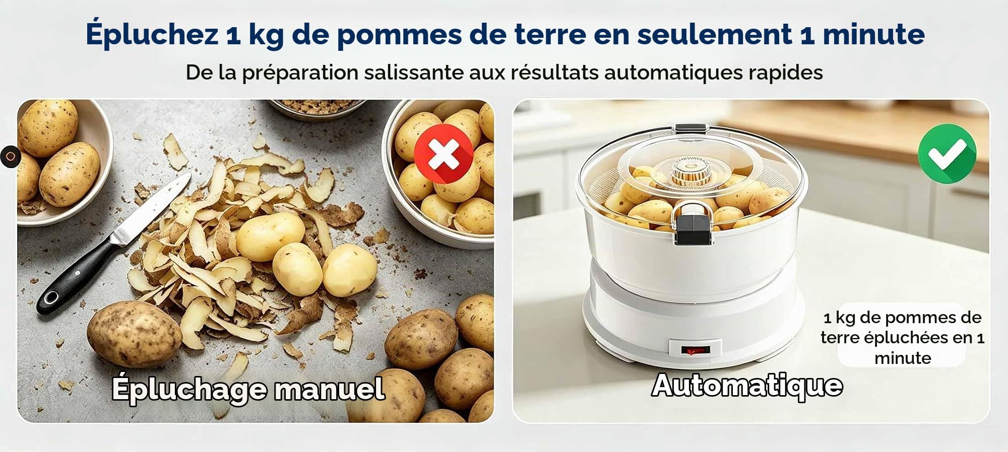 Éplucheur de Pommes de Terre Électrique 1 kg Blanc – Machine Automatique
