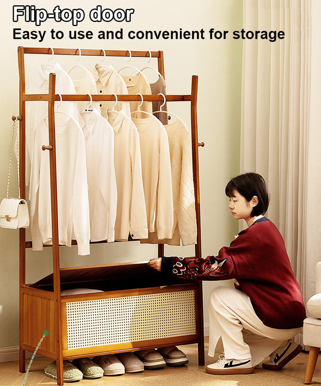 Closet Para Ropa Perchero De Bambu00fa Con Caja De Almacenamiento