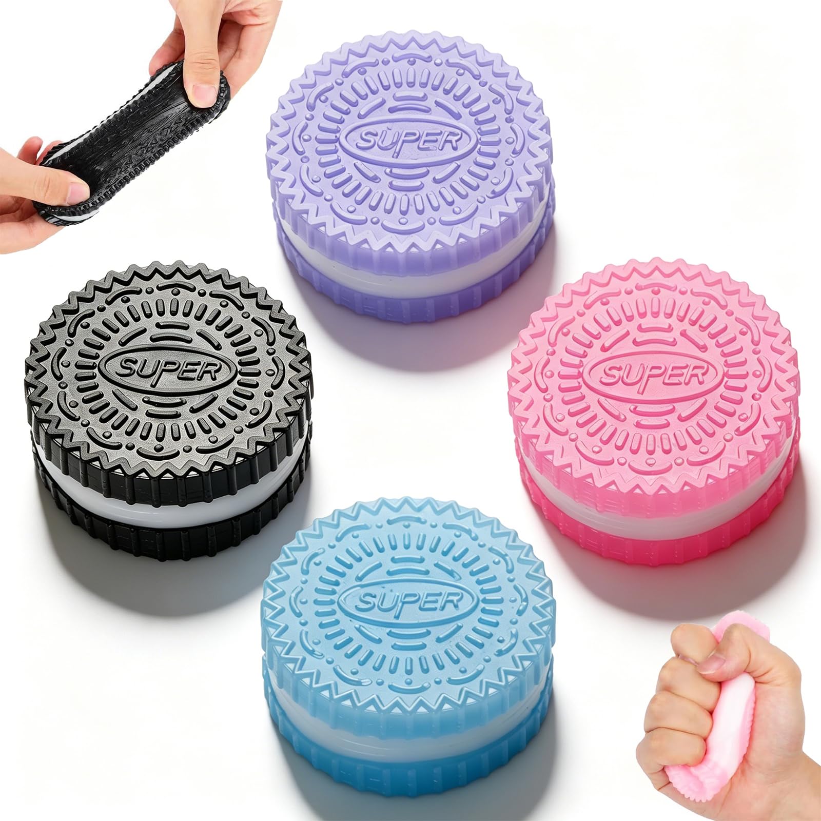 Taba Squishy Cookie 4 Pack - Kawaii Dessert Squeeze Toy, Ultra-Soft Mochi Fidget for Stress Anxiety Relief, Sensory Goodie Bag Fillers for Classroom Birthday Office Party Favors