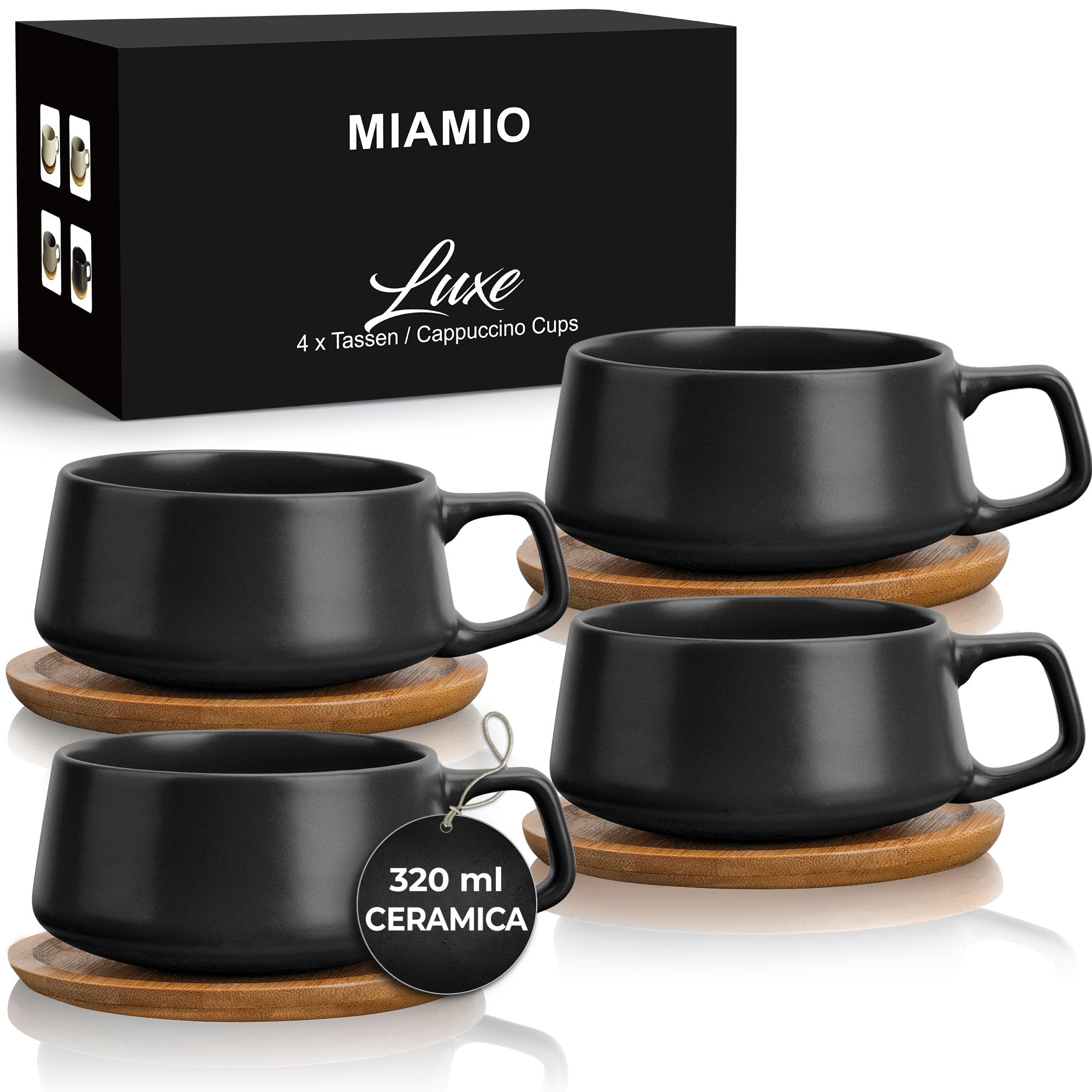 JIEYAO Set Di 4 Tazze Da Caffè In Ceramica Da 310 Ml, A Forma Di Borsa, Con Piattino E Cucchiaio, Colori Blu, Rosa, Nero, Bianco, Regalo In Scatola - 3