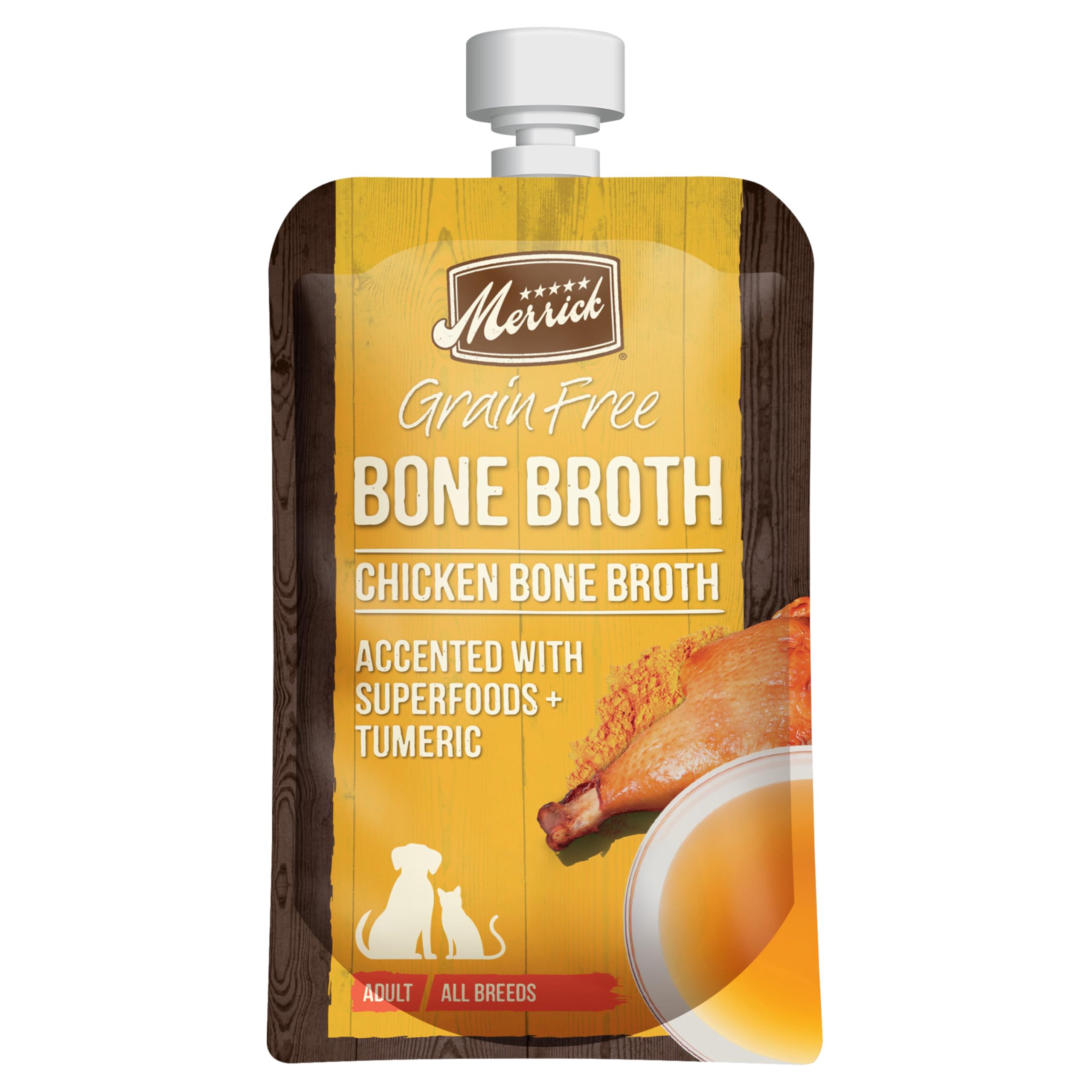 Merrick Grain Free Chicken Bone Broth Dog and Cat Food Topper, 7 oz Pouch