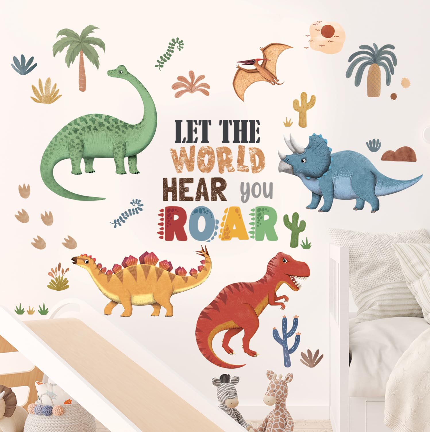 DECOWALL Boho Dinosaur Wall Stickers Dino Palm Tree Wall Decals Boys Bedroom Kids Room Classroom Home Décor (SG2-2425) - Image 3