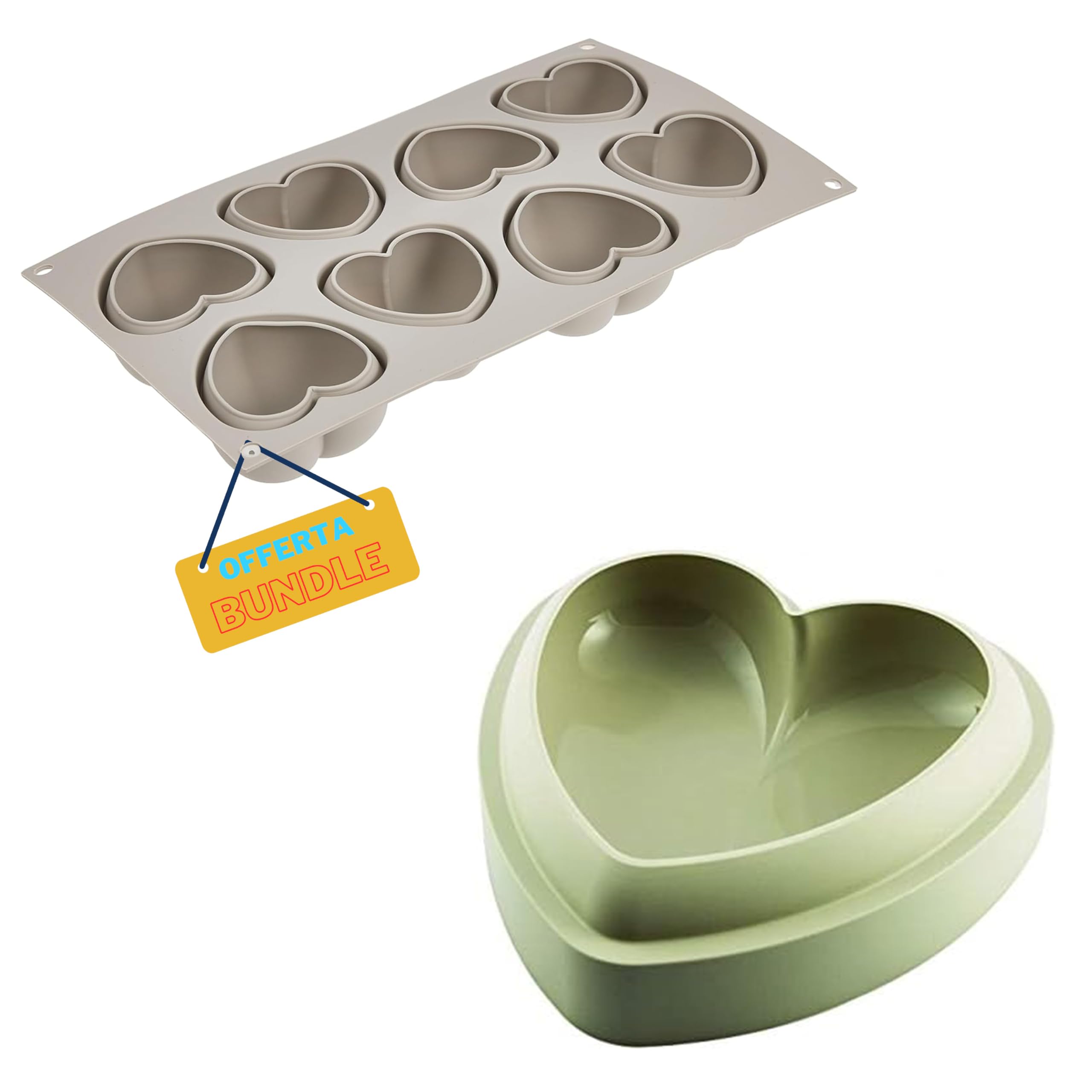 silikomart Stampi in Silicone per Dolci - Stampo Batticuore + Stampo Cuoricino 8 Sedi 63x65 h 39 mm - Stampo Professionale in Silicone, Pasticceria