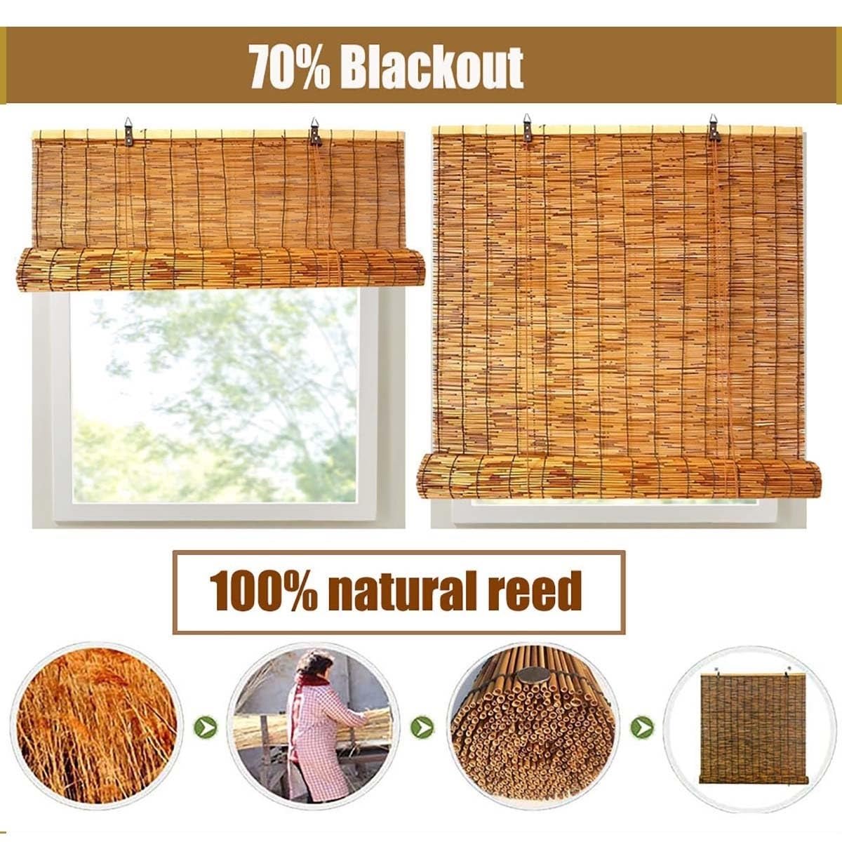 Store Enrouleur Bambou Terrasse 80x120 120x160 150x180 160x280cm Rideau de Roseau Jardin Protection Solaire Store Occultant Enrouleur pour Fenêtre et Porte(Natural Black Line,90W x 220H cm)
