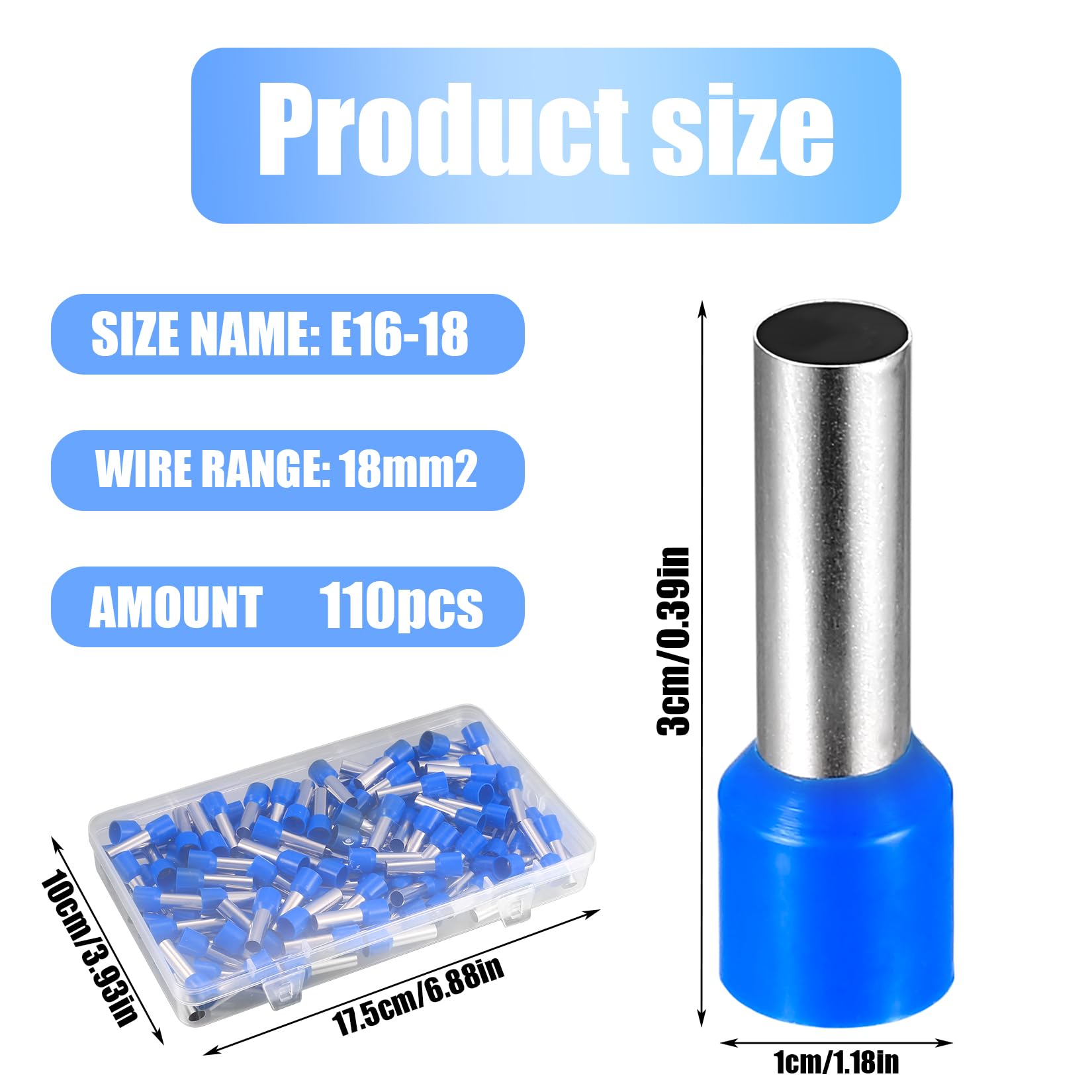 110 Pcs Wire Ferrules Kit, Blue Bootlace Ferrules 16.0mm², Electrical Crimp Connectors, Insulated Cord Pin End Terminal Kit - Image 2