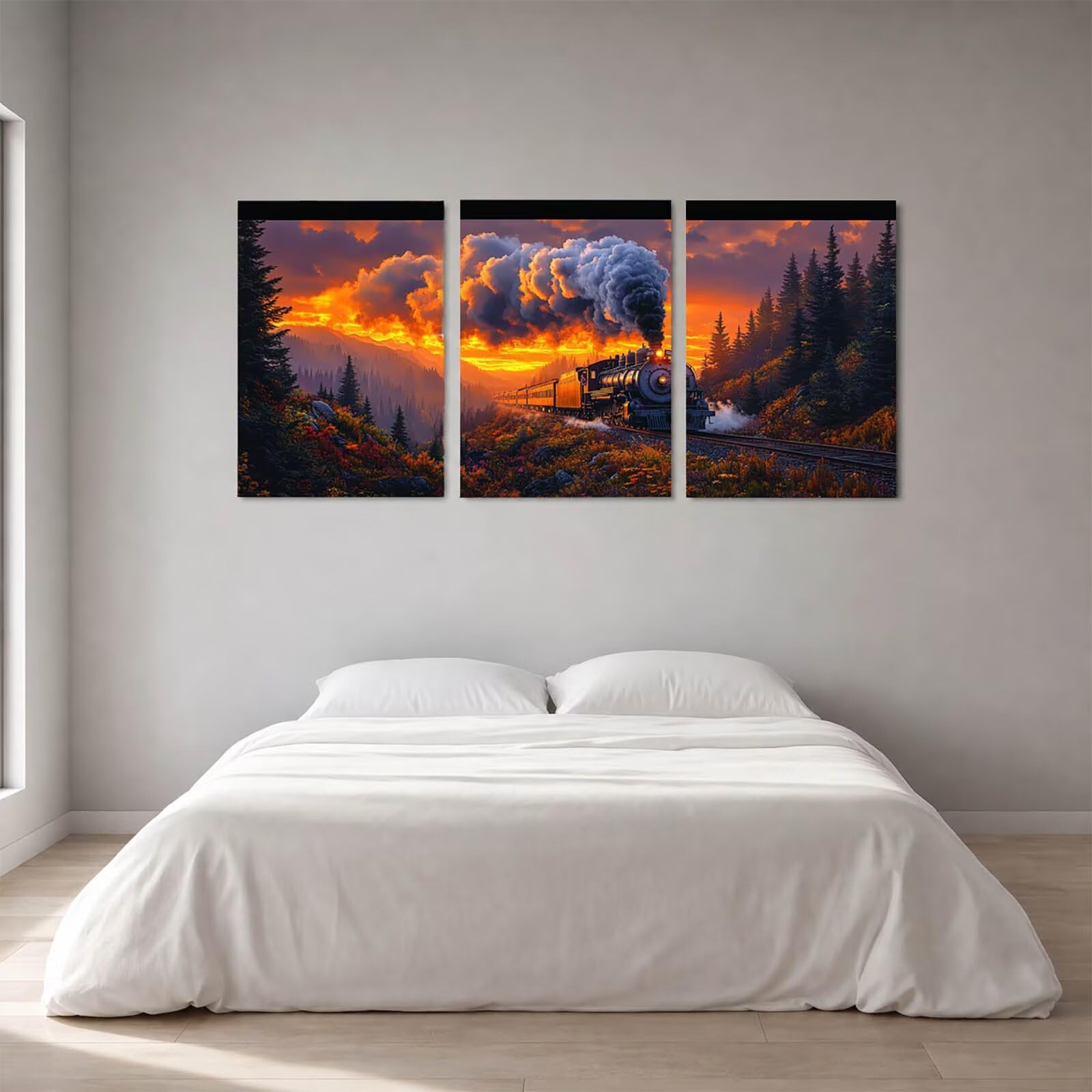 3 szt. Diamentowy pociąg Pełny zestaw, Krajobraz Diamentowy Malarstwo dla Dorosłych 75 x 50 cm x 3 Malowanie według numerów Diamentowe malowanie na zdjęcia Dekoracja salonu Nowoczesny prezent HXZH