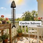 WANLIAN Fish Skeleton Wind Chime, Cast Iron Retro Metal Fishbone Wind Chime | Bronze, 15.7 x 2.8 in, with S-shaped hook, Fish Wind Chime for Patio Porch Garden Balcony Beach House and Fishing Lovers