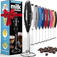Vista 10 de PowerLix Potente espumador de leche de mano con soporte, funciona con pilas, varita espumadora para café, latte, capuchino, chocolate caliente, mini