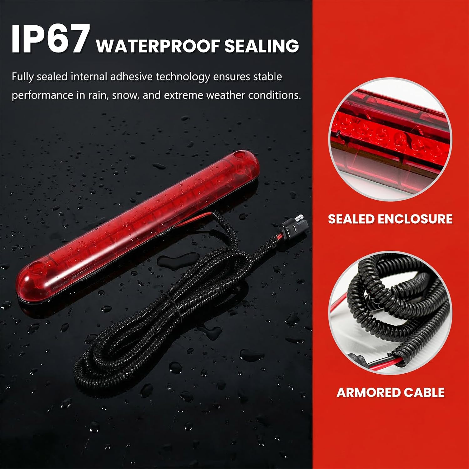 Third Brake Light, 24 LED 12V 3rd Stop Lamp Rear Cargo Light Strip Replacement, Waterproof High Mount Tail Light Brake Lamp Assembly for Sedans SUVs Trucks, Car Accessories
