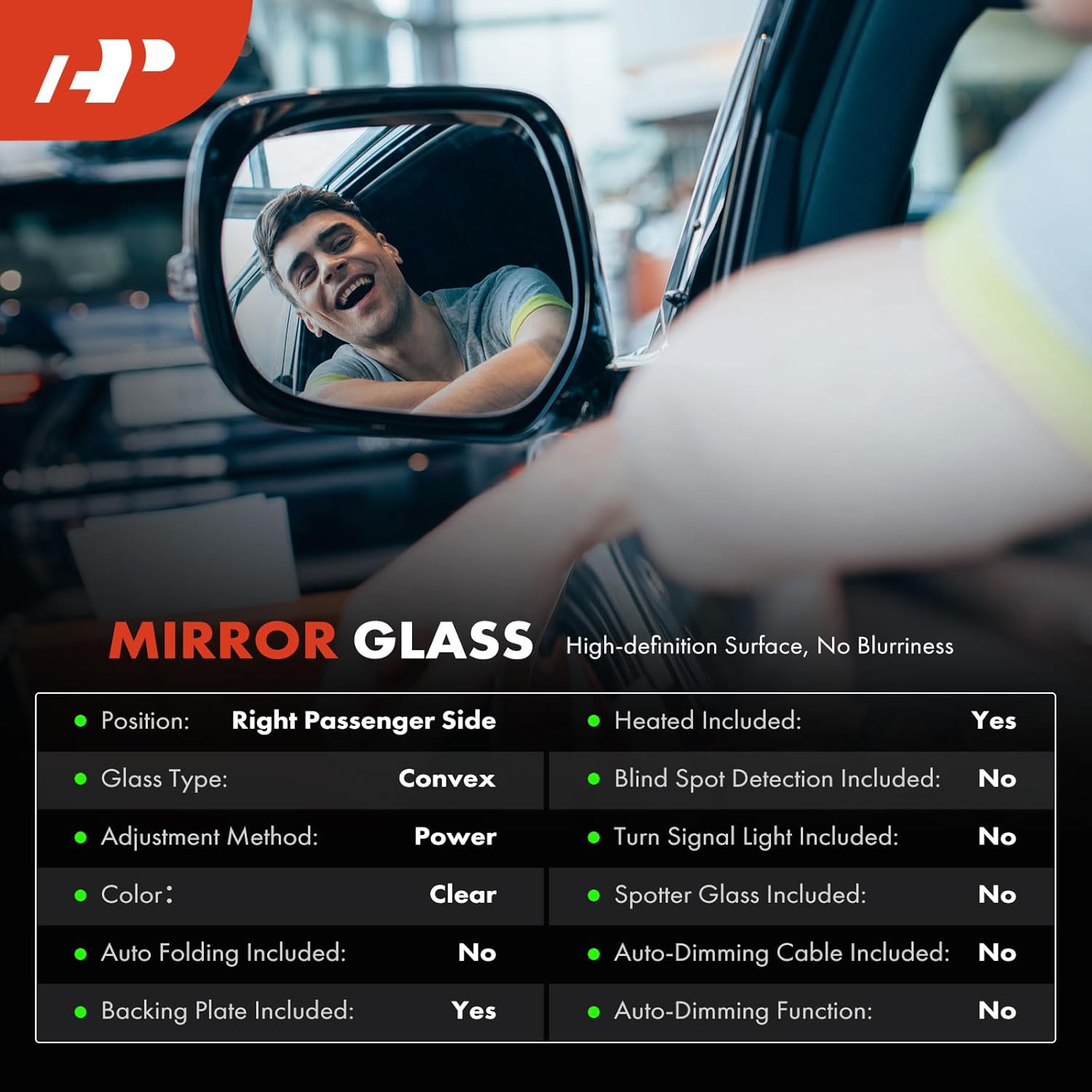 A-Premium Right Passenger Side Heated Mirror Glass with Backing Plat Compatible with Honda Pilot 2016-2022, Ridgeline 2017-2025, Passport 2019-2025 - Exterior Side View Convex Mirror