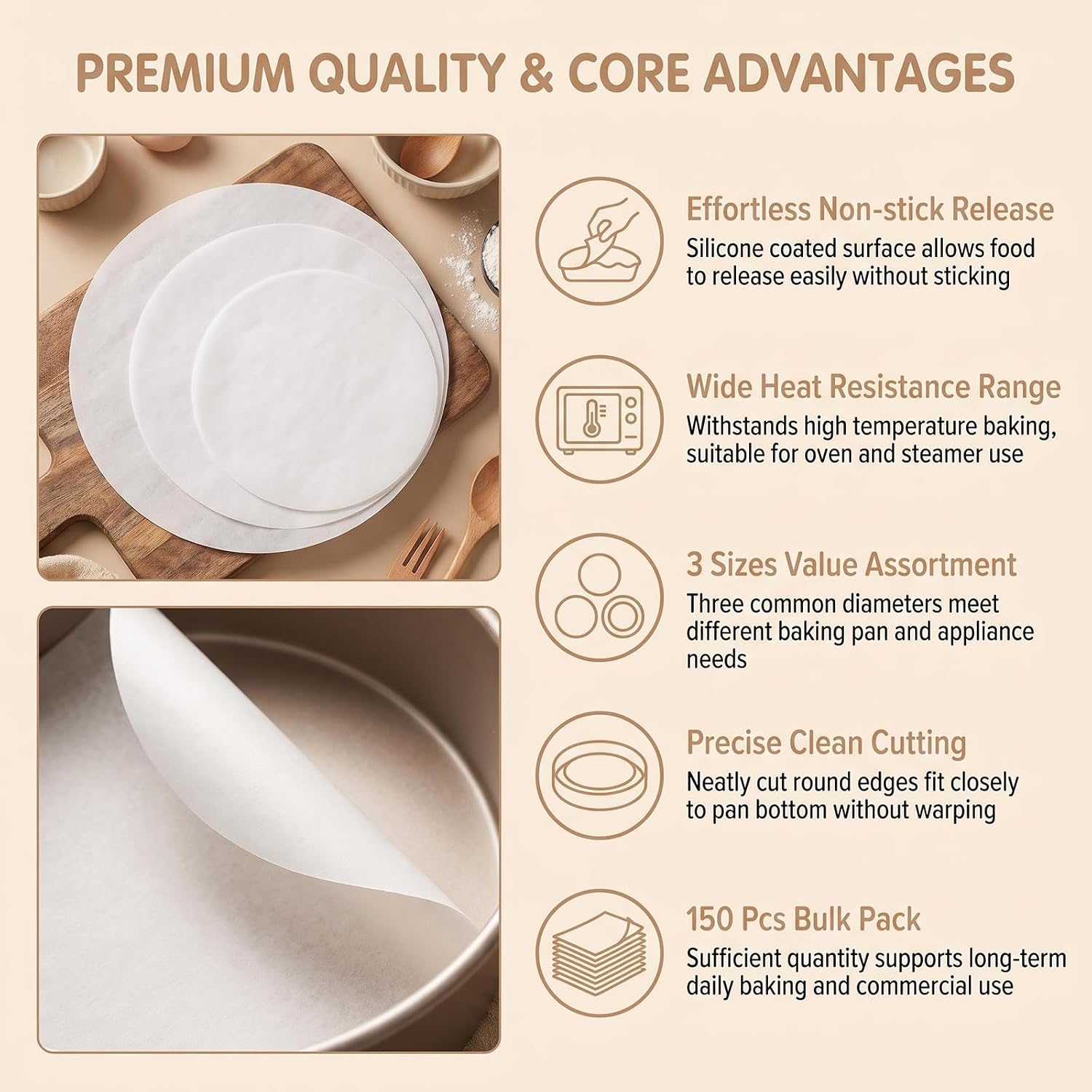 150 Pcs Parchment Paper Rounds, Cake Pan Liners, White