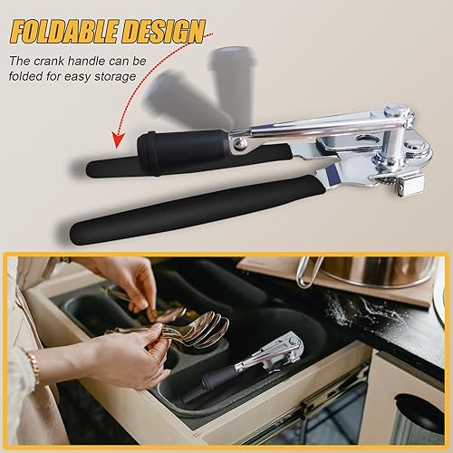 Miniatura 5 de ICEKATl - Abrelatas comercial, manual resistente, fácil para latas grandes con imán, manivela plegable con cómodas asas largas