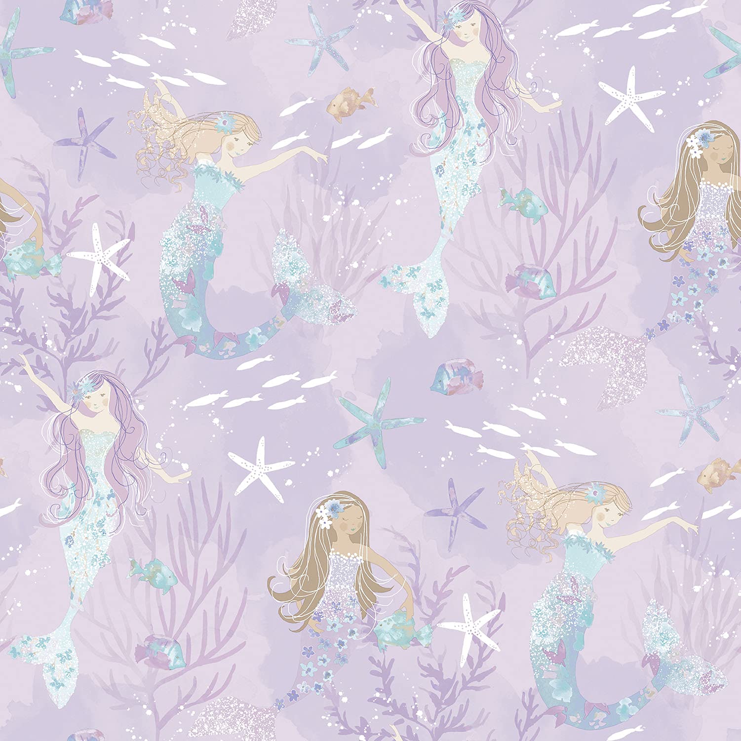 Galerie G78391 Tiny Tots 2 Mermaid Wallpaper, Purple/Glitter, 10m x 53cm