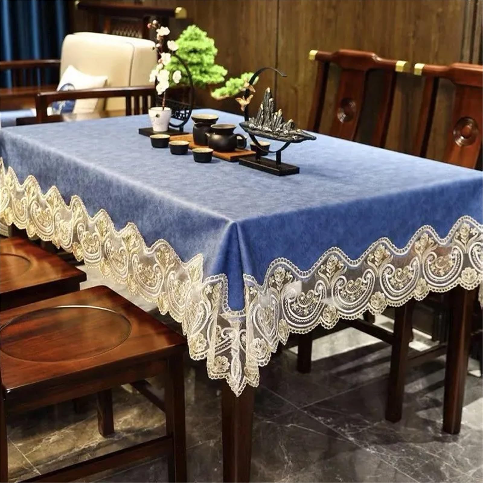 1 nappe rectangulaire en cuir synthétique imperméable avec dentelle pour salle à manger, cuisine, fête d'anniversaire, chemin de table carré résistant aux taches (blanc, 175 x 175 cm)