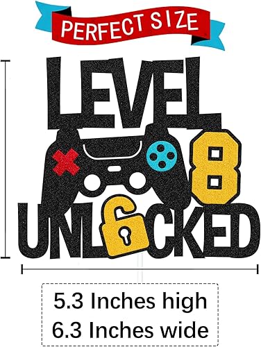 Miniatura 3 de Nivel 8º Desbloqueado Cake Topper Controlador de juego 8s Decoración de pastel Feliz 8 Cumpleaños Decoración de pastel Videojuego Tema de película