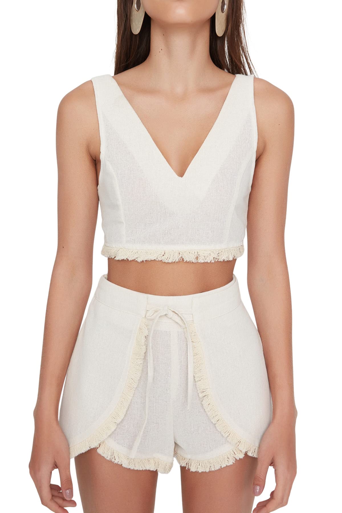 Trendyol Conjunto de Dos Piezas de Tejido Liso para Mujer Camisa