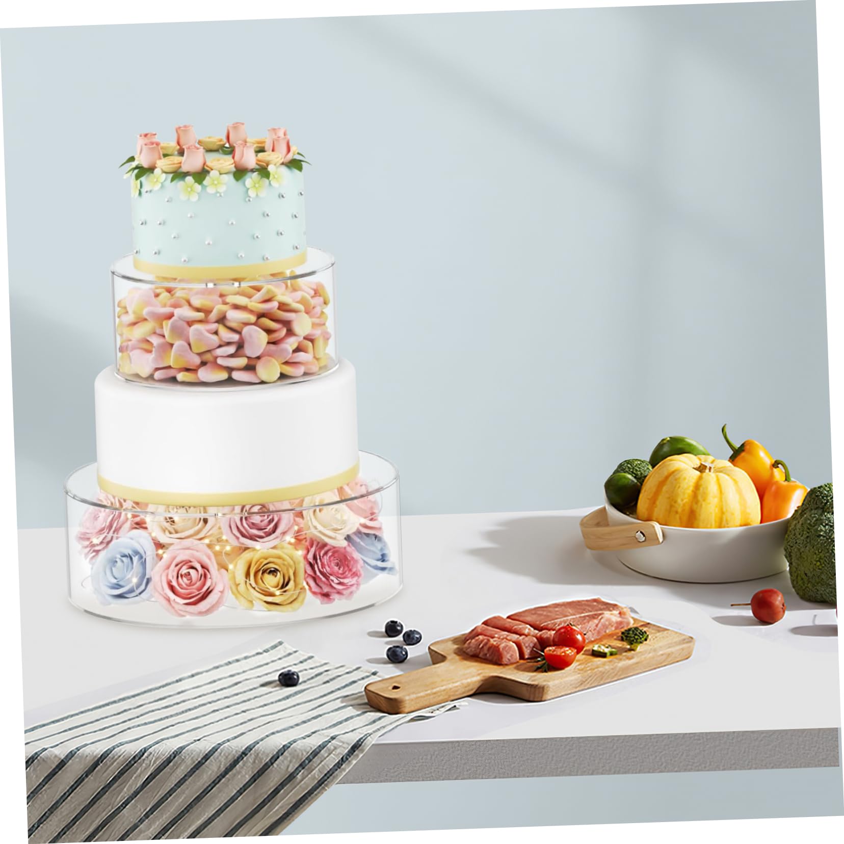 SECFOU Alzatina per Torte Rotonda in Acrilico Coperchio, 1 Pz | Riutilizzabile e Lavabile, Design Semplice Decorativo, per Compleanni e Matrimoni