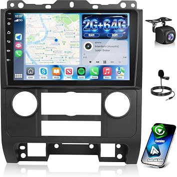 Car Radio for Ford Escape Kuga Mazda Tribute 2007-2012, [2+64] 9 inch Touchscreen Stereo with Carplay/Android Auto, GPS, WiFi, Bluetooth, SWC, FM/RDS, EQ