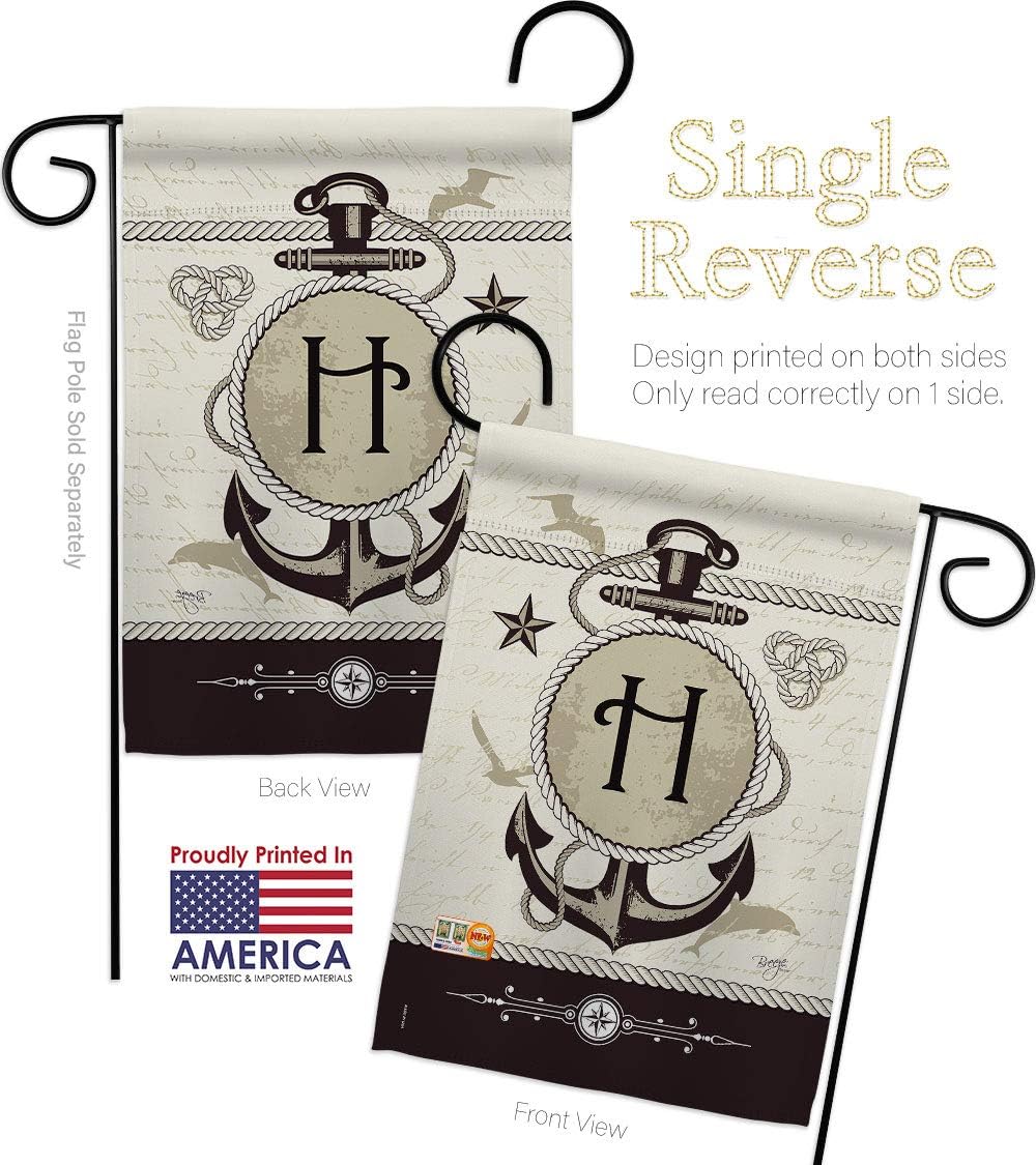 Nautical H Initial Garden House Flags Kit Monogram Coastal Anchor Sailor Sea Shells Outdoor Summer Ocean Small Decorative Gift Yard Banner Made In USA 28 X 40