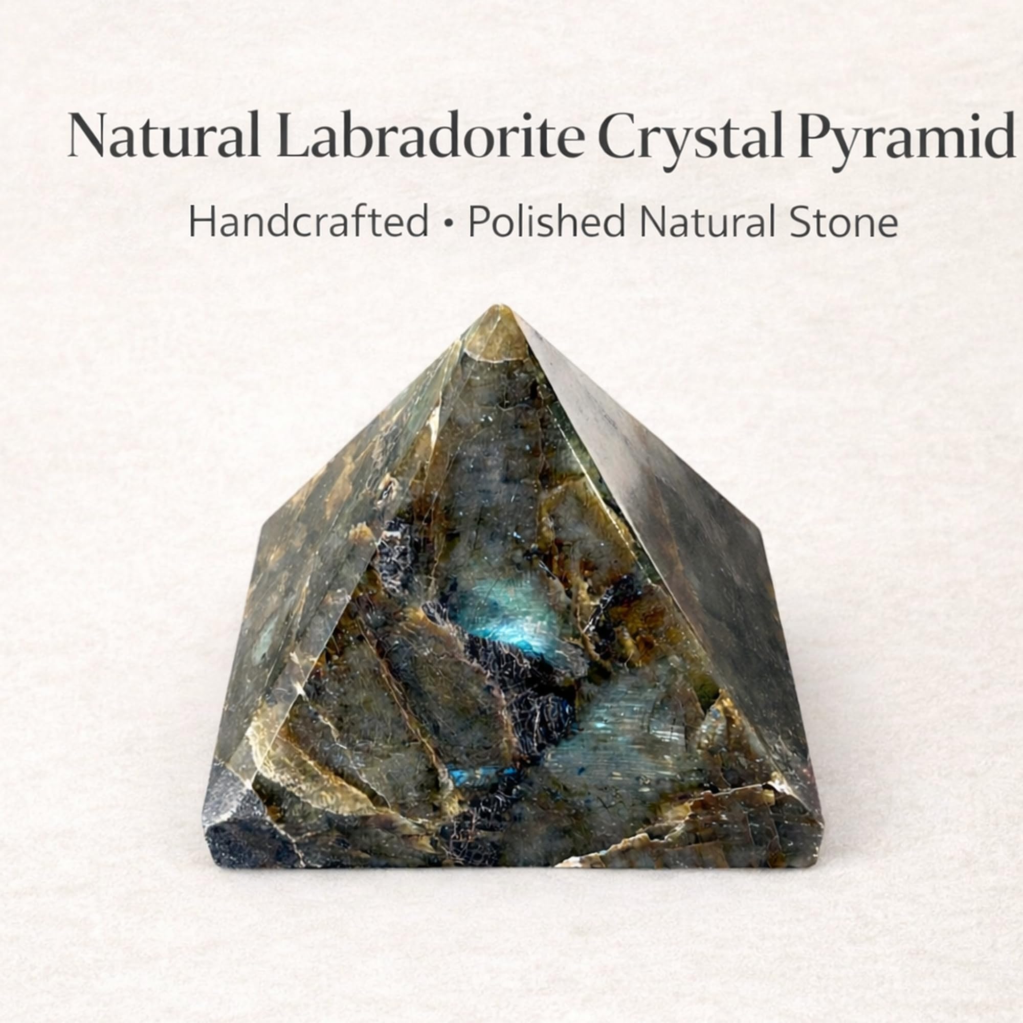 Serein Labradorite Crystal Pyramid for Vastu 100-120GM Triangle Shape Natural Stone 2" Inch for Positive Energy, Vastu, Reiki, Feng Shui and Chakra Healing Energy Balancing 2