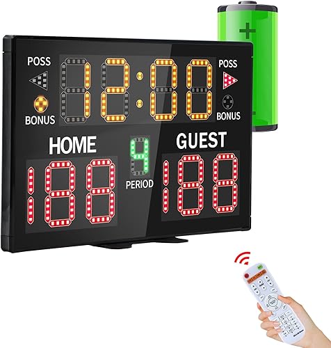 Marcador digital de baloncesto con control remoto, marcador electrónico de mesa portátil alimentado por batería con zumbador de 75 dB, temporizador