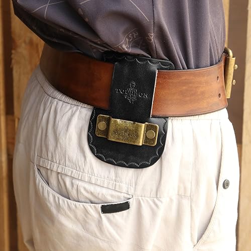 Miniatura 7 de TOURBON Soporte de cinta métrica de cuero para cinturón (paquete de 2 piezas) (negro)