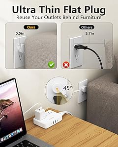 Non Surge Power Strip for Cruise, Travel Power Strip Cord Removable for Easy Packing, Huntkey 3 Outlets with 4 USB Ports (2 USB-C, 2 USB-A), Easycombo Modular Design, Enjoy DIY Fun