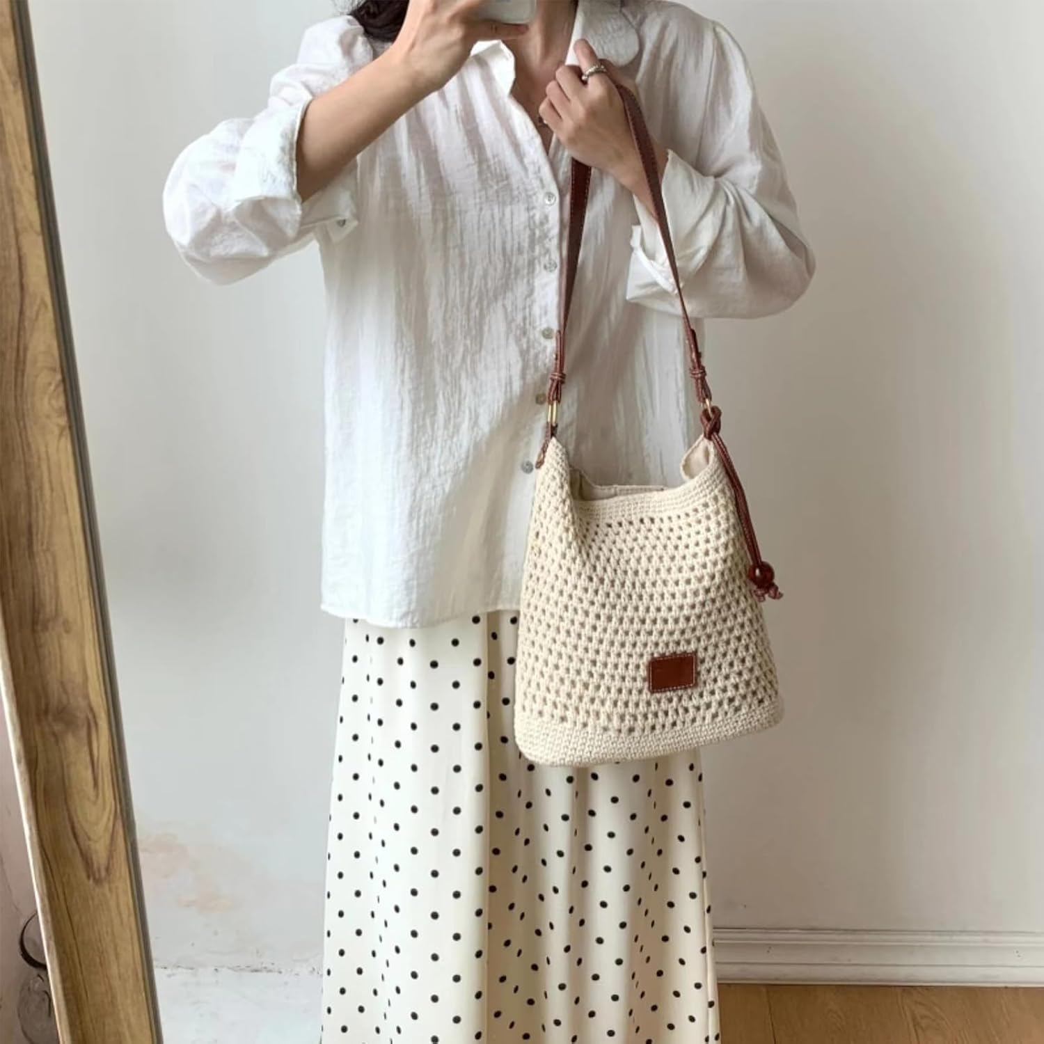 Cotton Fibre Crochet Beach Tote Bag for Vacation,Bohemian Cotton Hobo Shoulder Bag Casual Woven Purse for Women - Image 8