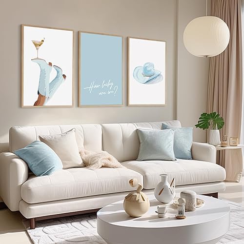 Miniatura 3 de Arte de pared de vaquera occidental, lienzo de vaquero azul claro, decoración de pared, botas de vaquera costera, póster estético de Martini,