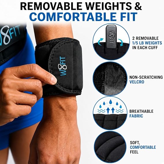 W8FIT Adjustable Wrist Weights 1 LB PAIR (1/2 lb each) Large 8 - 10