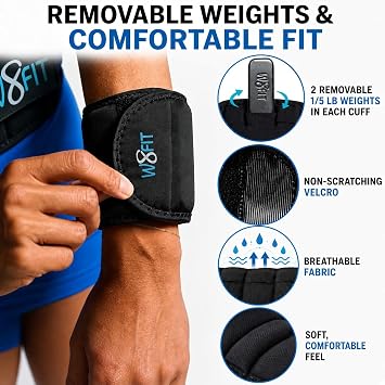 W8FIT Adjustable Wrist Weights 1 LB PAIR (1/2 lb each) Large 8 - 10