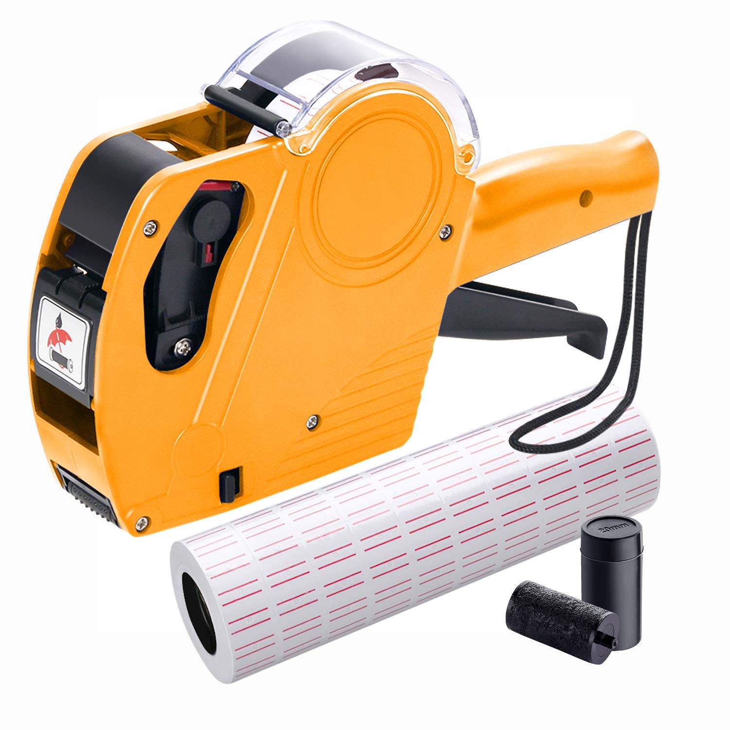 KPX Pricing Tag Gun, 8 Digits, 5150 White Labels, Yellow (Rectangular, Paper, 21*12 mm), One Touch Open System, Incl 3 Inker Rollers