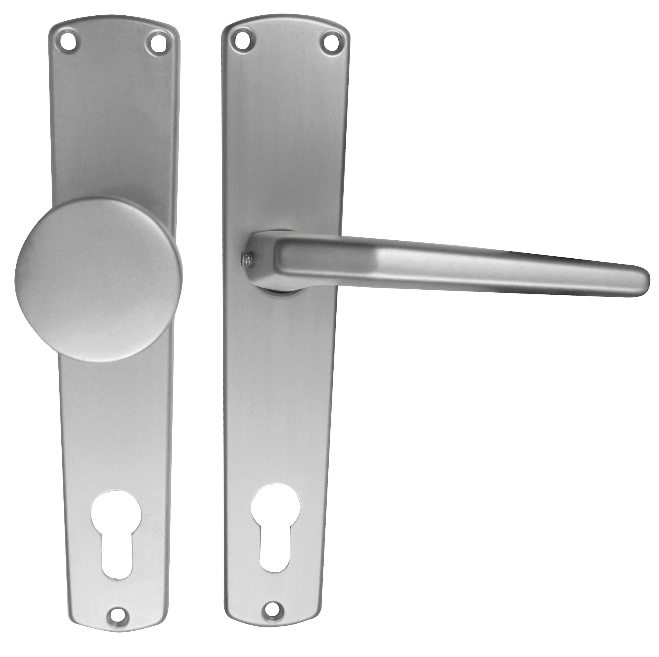 Alpertec aluminium Maria - LS Langschildgarnitur für Wohnungseingangstüren in eloxiert PZ Knopf/Drücker, 72 mm, silber, 40401020K1