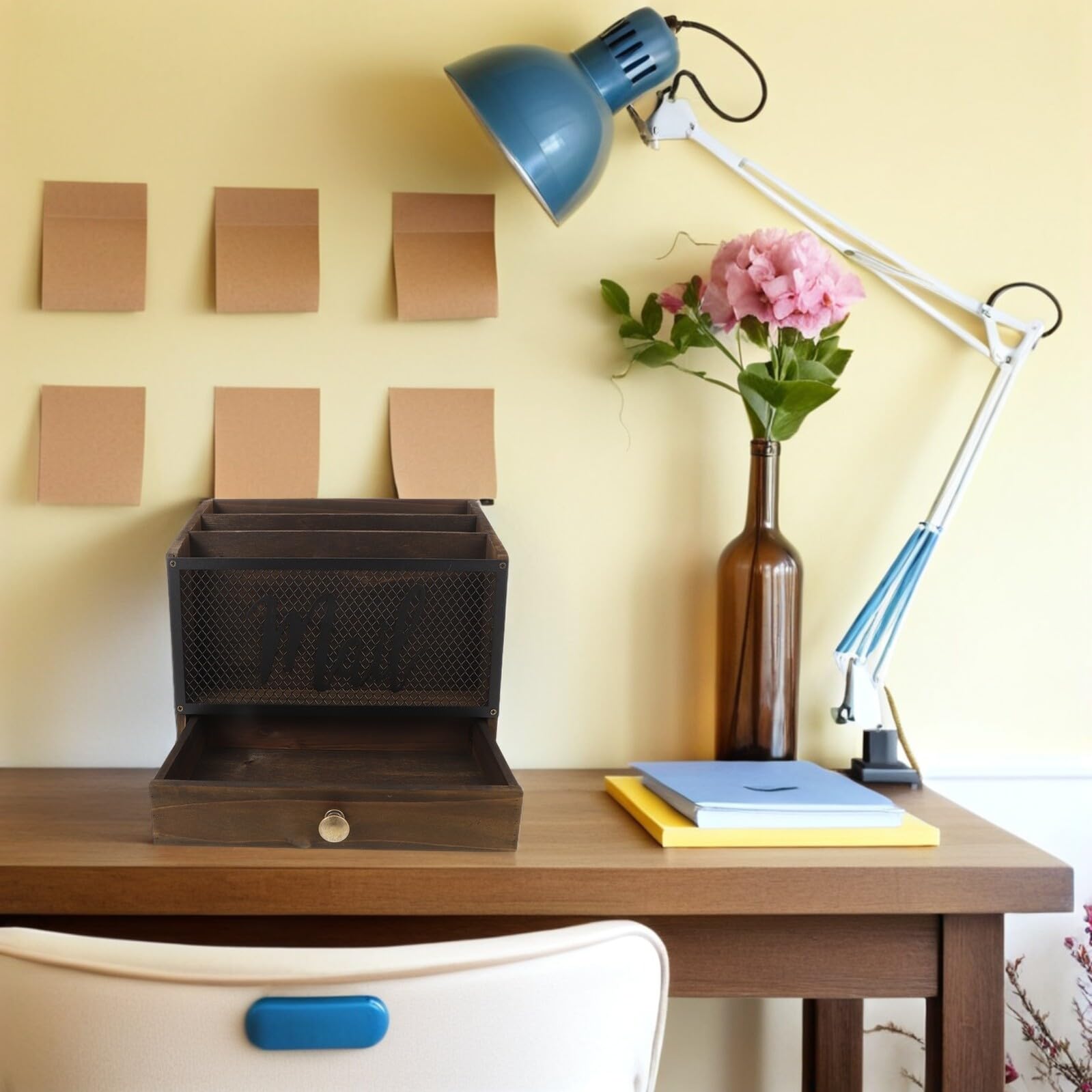 MAGICLULU Portadocumenti in Legno da Tavolo con Scomparti e Cassetto Organizer per Posta e Accessori da Scrivania Adatto per Documenti e Lettere