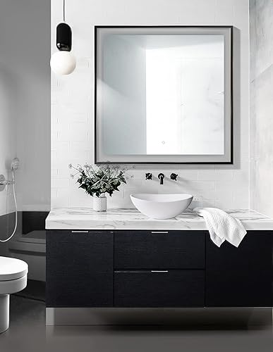 Miniatura 2 de Krugg Soho Espejo LED enmarcado para baño | Espejo de tocador iluminado incluye atenuador y desempañador | Montaje en pared vertical u horizontal