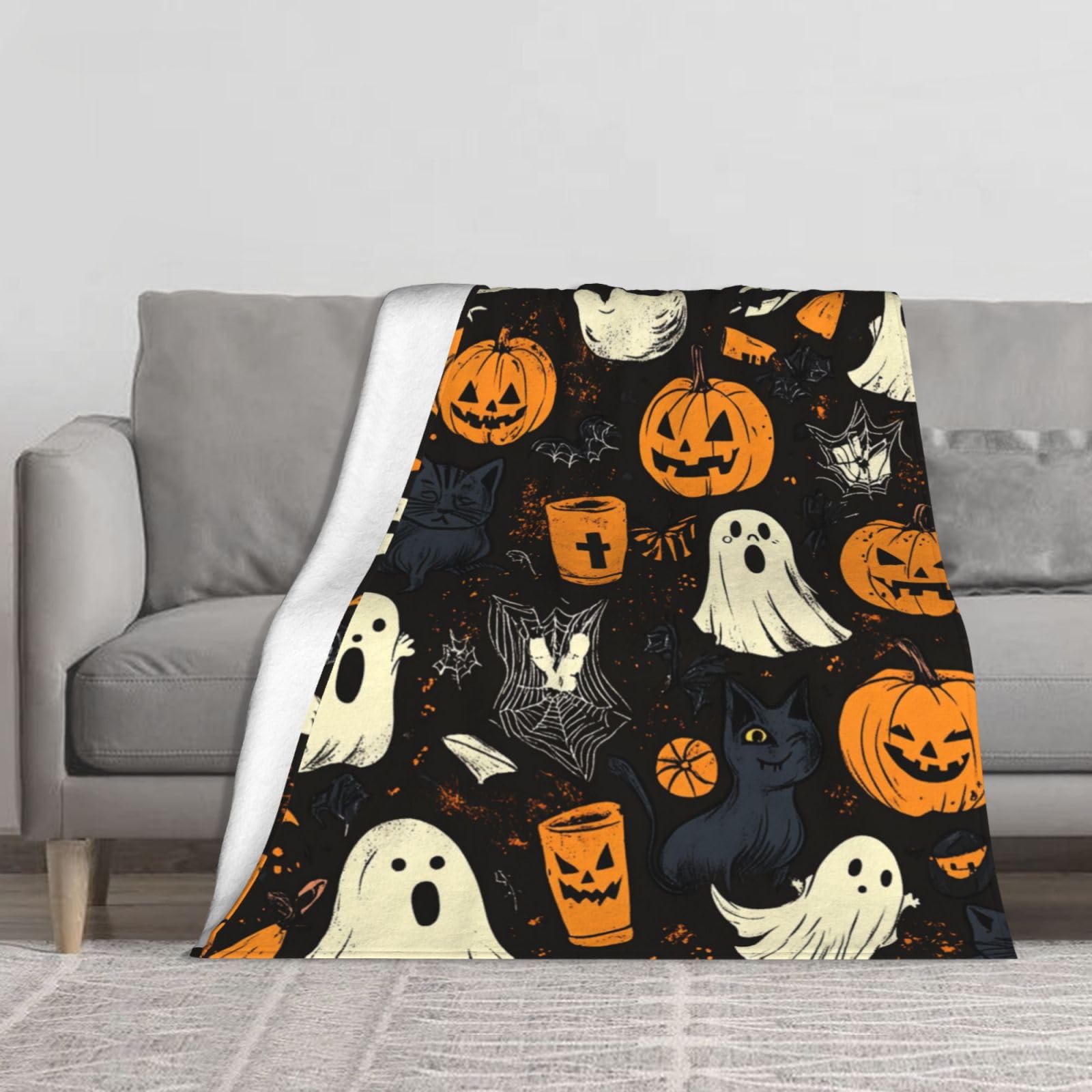 Couverture polaire pour bébé citrouille en flanelle douce de 152 x 127 cm pour lit et canapé