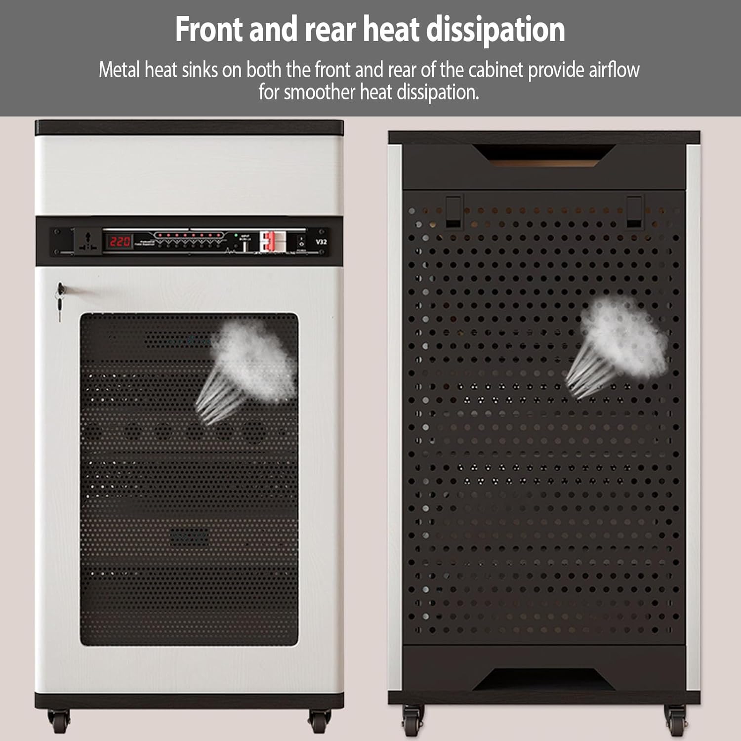 Movable HiFi Audio Rack,Media Storage Cabinet with Adjustable Shelves,Floor Freestanding Cabinets Organizer with Doors,Adjustable AV Media Components Cabine Stand with Wheels(Black,90cm/35.4in)