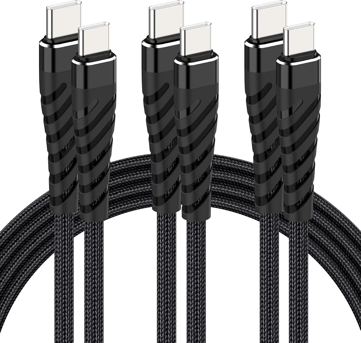 60W USB C to USB C Cable 3Pack 6FT USB C Charger Cable Braided Type C Fast Charge Cord for iPhone 15/Samsung/Android/Huawei/Google/Switch/MacBook/iPad and Other USB-C Port Devices