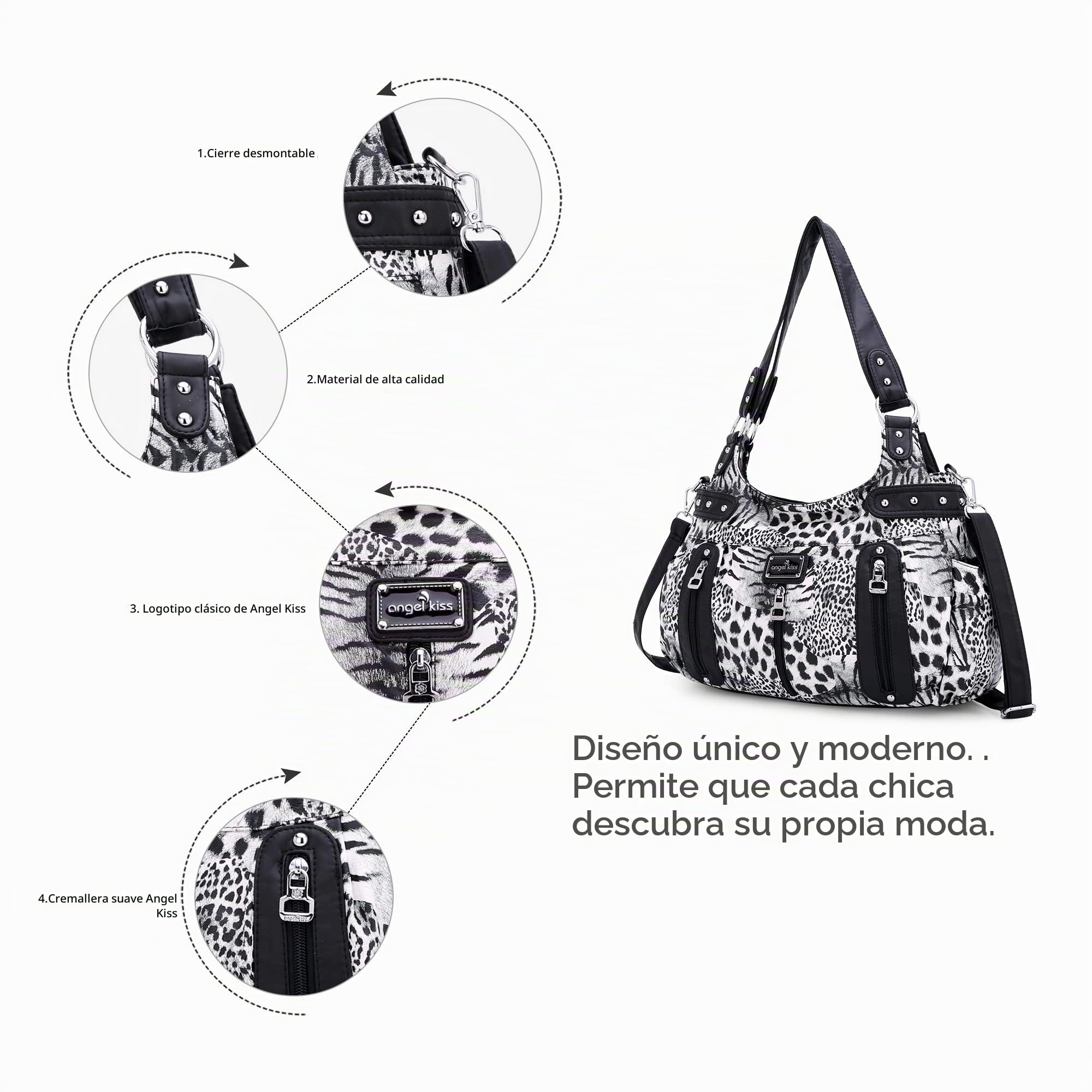 Angelkiss - Bolsos grandes con asas para mujer, de piel sintética lavada, de media luna tipo hobo, de hombro, bohemios, cruzados