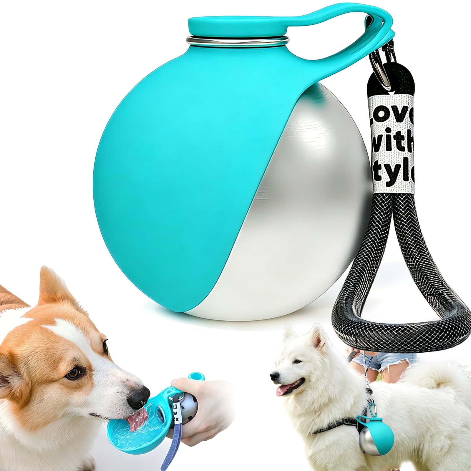 2 in 1 Portable Dog Water Bottle, Dog Water Bottles for Walking, 285ML Stainless Steel Dog Drinking Bottle & Silicone Bowl, Dog Travel Water Bottle for Walks, Hikes, Road Trips, Camping, Travel (blue)