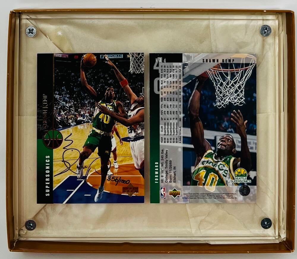Shawn Kemp Autographed Memorabilia Basketball 2-Card Set UD Authentic