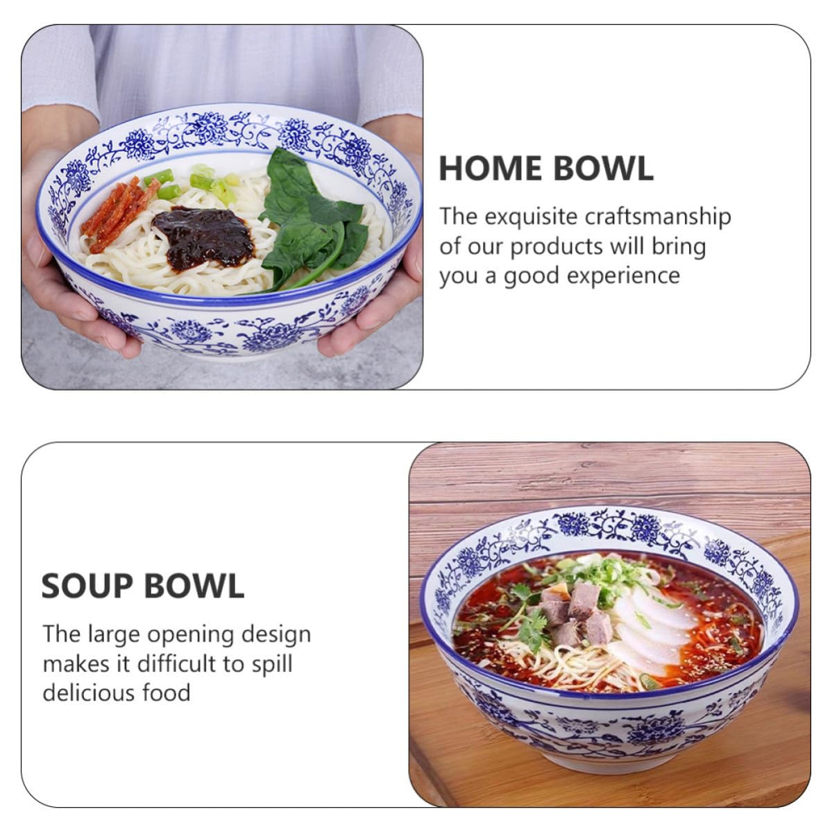 GALPADA 2 Stück Vintage Ramen Schüssel aus Blauer Keramik Große Retro Suppenschüssel für Nudeln und Salat Stilvolle Keramik Nudelschale für Zuhause