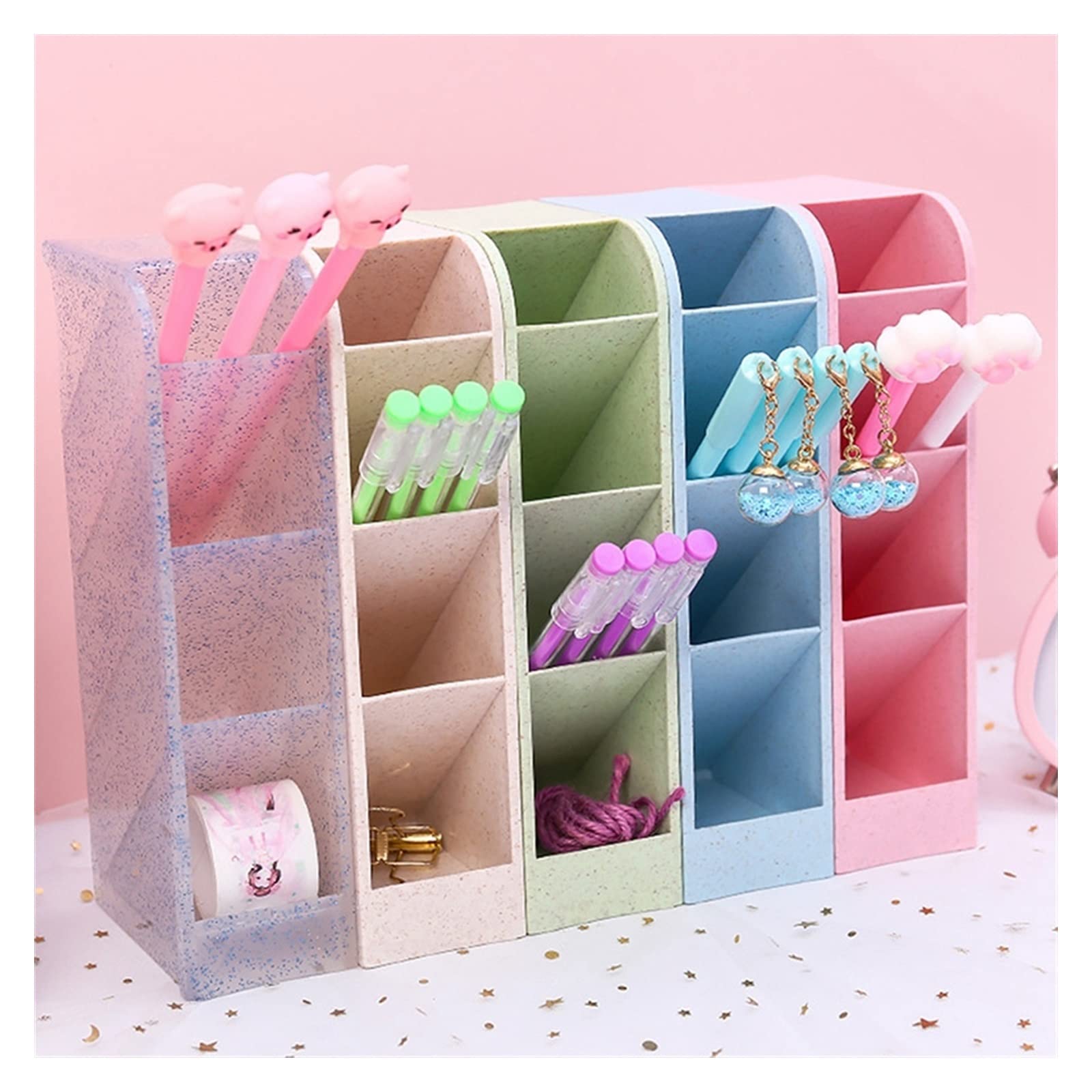 Uchwyt na długopis nowy kosz do przechowywania na biurko Kawaii kolor 4 Gird organizer na biurko makijaż biurko pudełko do przechowywania ołówków szkolne artykuły biurowe akcesoria na biurko (kolor: OSS22683SNT4)