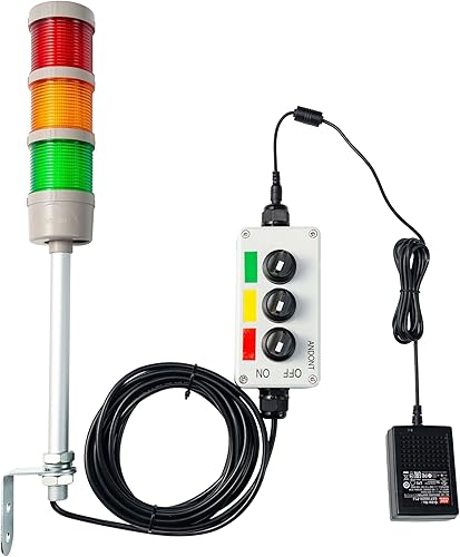 Miniatura 8 de 3 luces LED superbrillantes de torre Andon con zumbador, rojoamarilloverde, apagado o flash, cable de extensión de 16 pies, adaptador industrial de