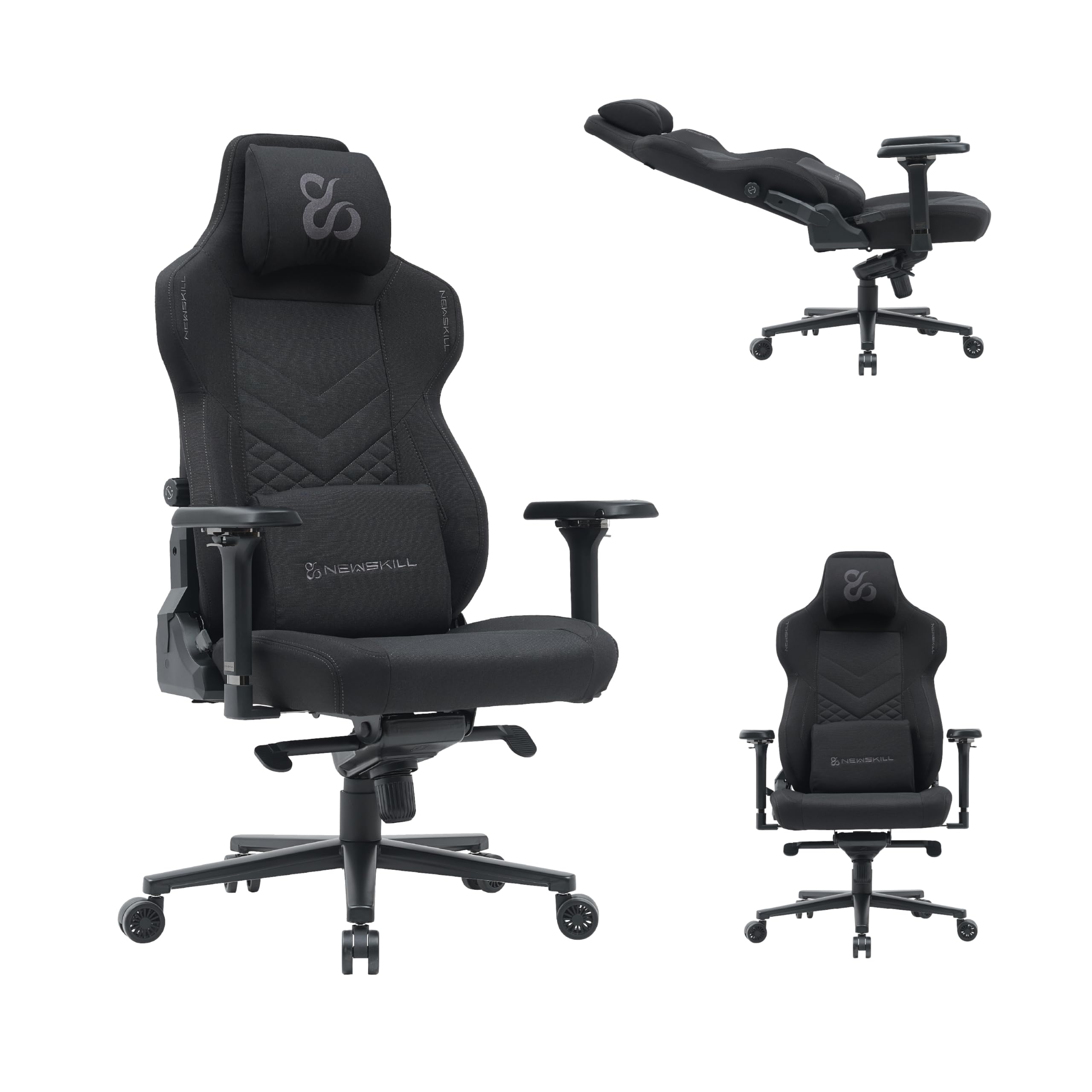 NEWSKILL Banshee Pro – Silla Gaming con Reclinación 180°, Reposabrazos 4D, Soporte Lumbar, Tela Transpirable, Color Negro