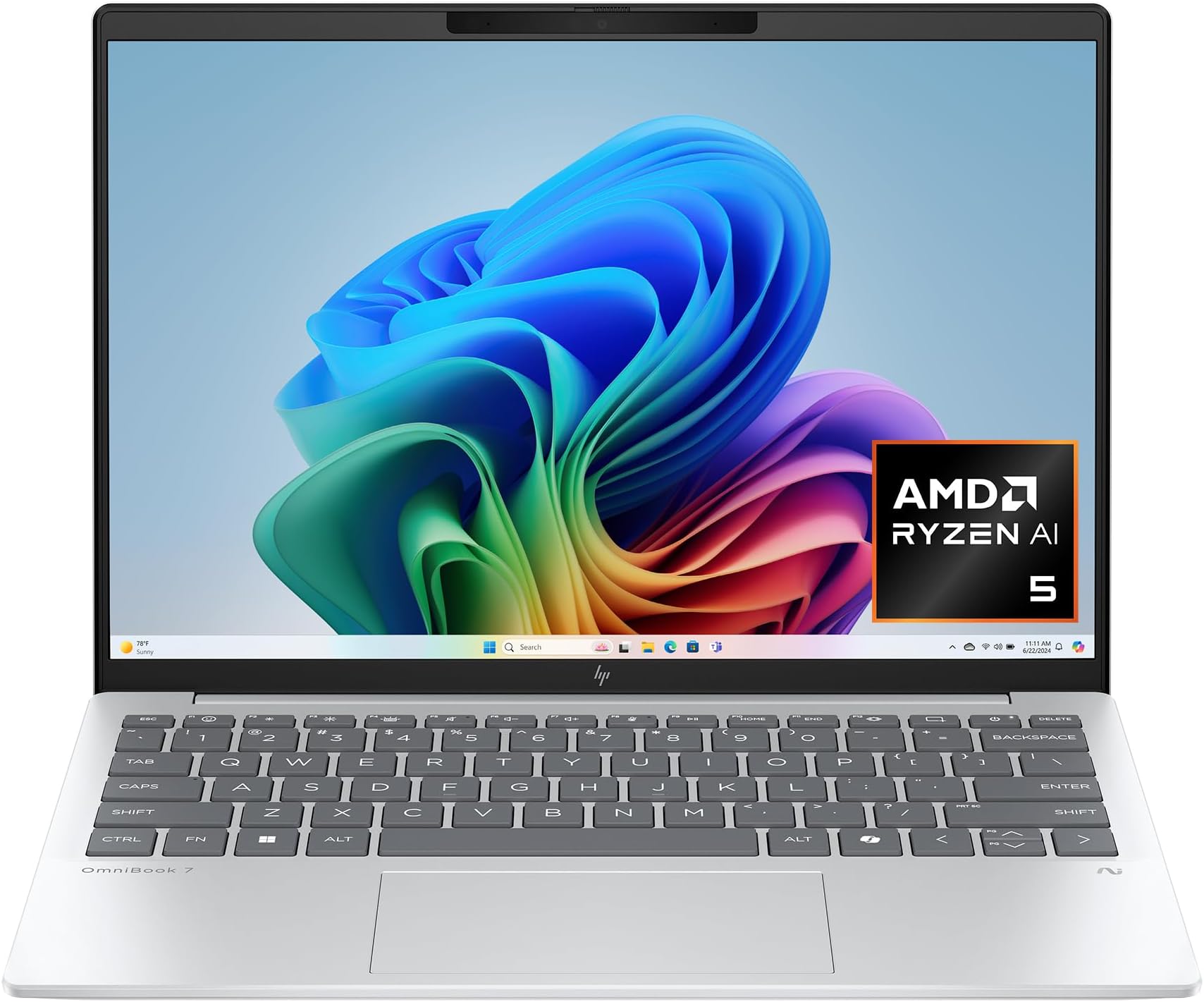 HP OmniBook 7 Aero 13.3" Next Generation AIPC, 2K Display, AMD Ryzen AI 5 340, 16GB RAM, 512GB SSD, AMD Radeon 840M Graphics, Windows 11 Home, Copilot+ PC, with 50 TOPS NPU, Glacier Silver, 13-bg1000nr