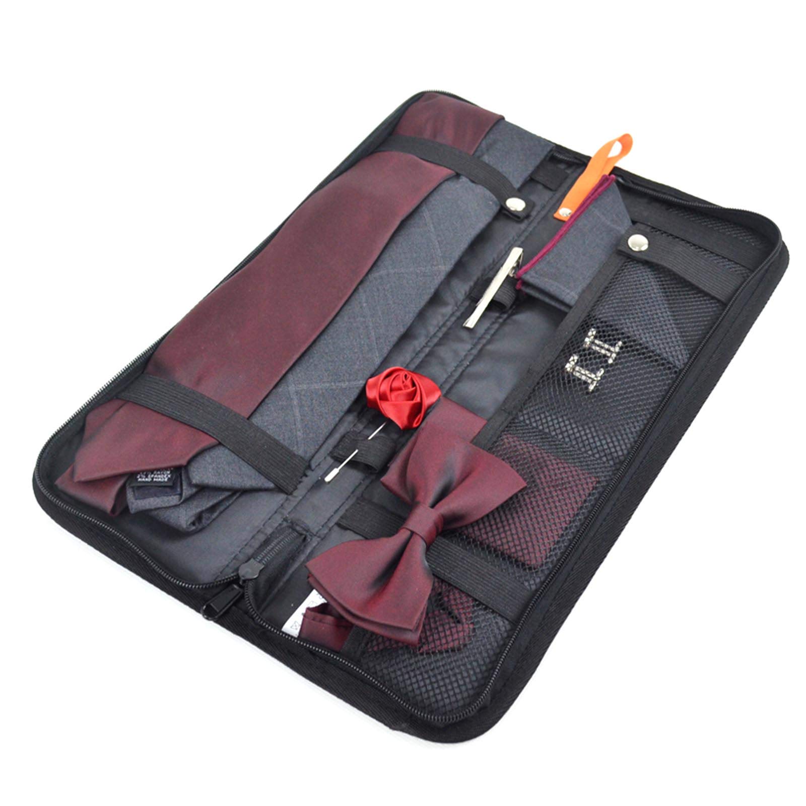 Fermacravatta portatile in nylon nero da uomo, gemelli e custodia da viaggio d'affari, 40,6 x 12,7 x 2 cm