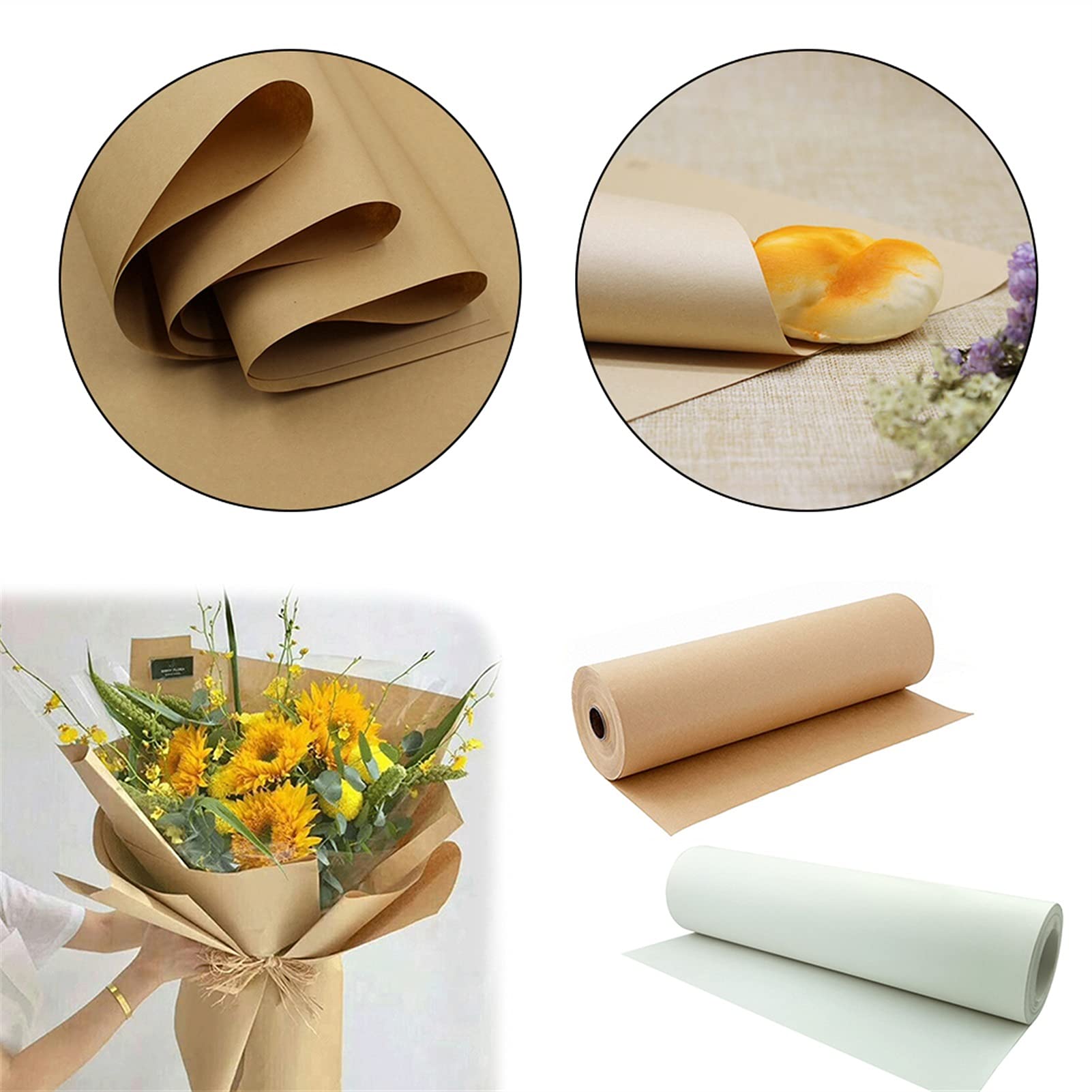 Papier do pakowania w rolce, Papier pakowy Vintage gazeta prezent kwiat brązowa rolka papieru pakowego na prezent ślubny i urodzinowy rolka papieru(White)