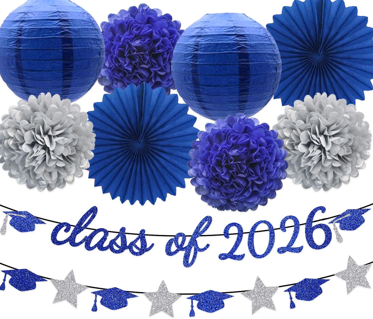 Class Of 2026 Banner Graduation Party Supplies Glitter Backdrop Hanging Paper Flowers Pom Poms Decoration Rose Gold