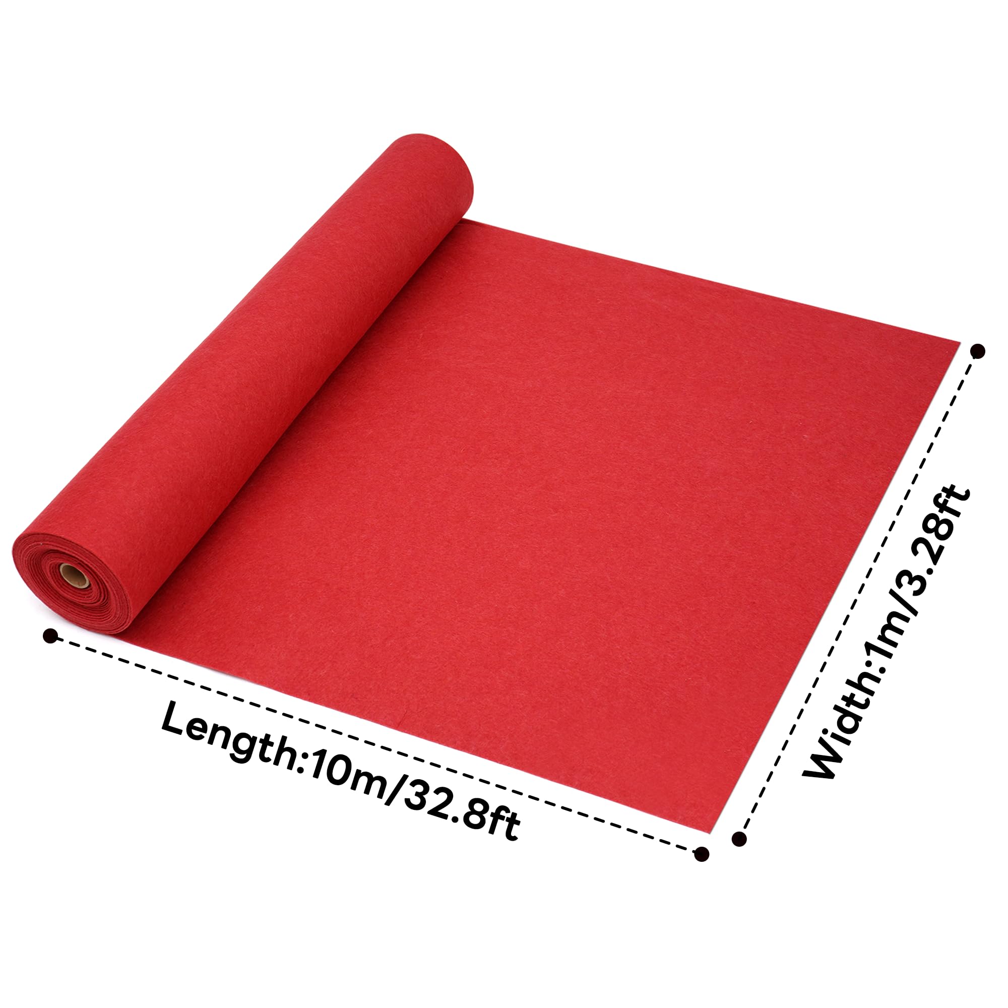 Nisorpa Roter Teppich 1x10M VIP Event Teppich 5.5mm Dick Roter Teppich Läufer 340 g/m² Party Rutschfester Red Carpet
